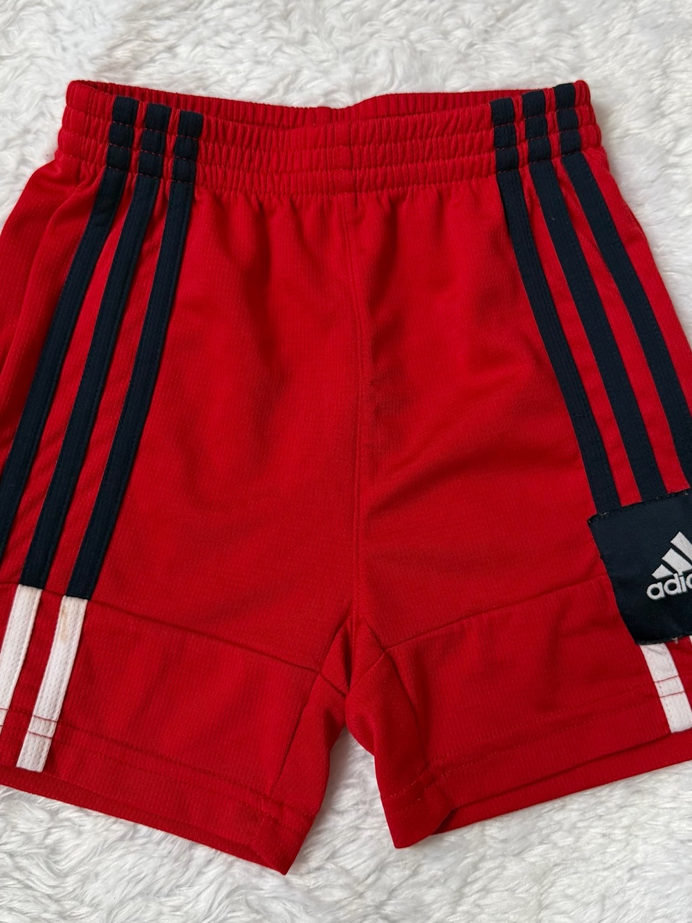 adidas Red Shorts with Navy & White Stripes